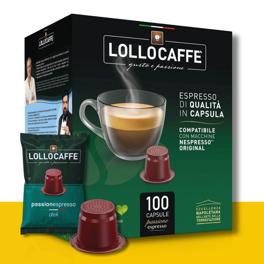 100 Capsule Nespresso Lollo Caffè Miscela Decaffeinato - Ital Cialde