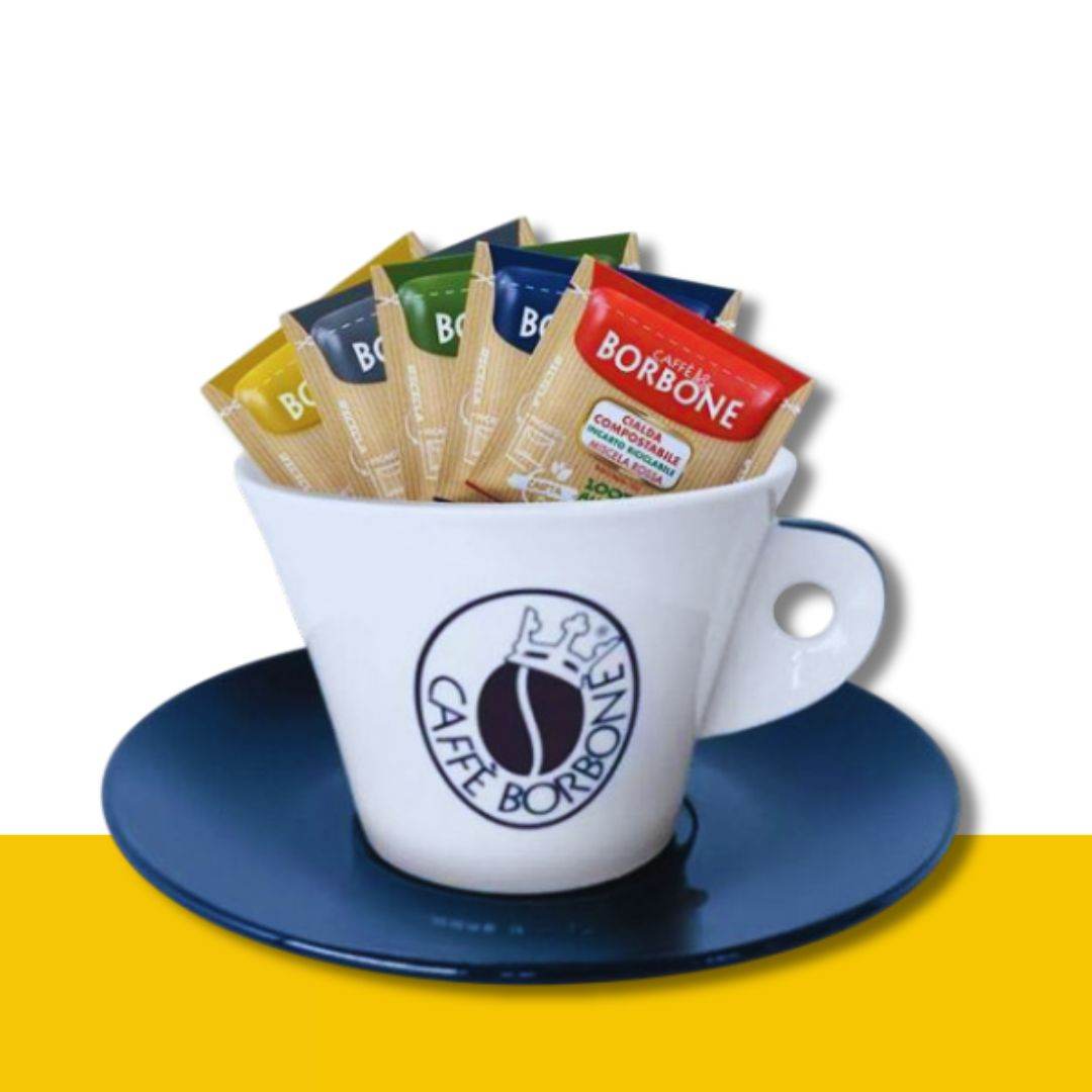 Tazzone Ceramica Caffè Borbone più Piattino, porta zucchero e cialde - Ital Cialde