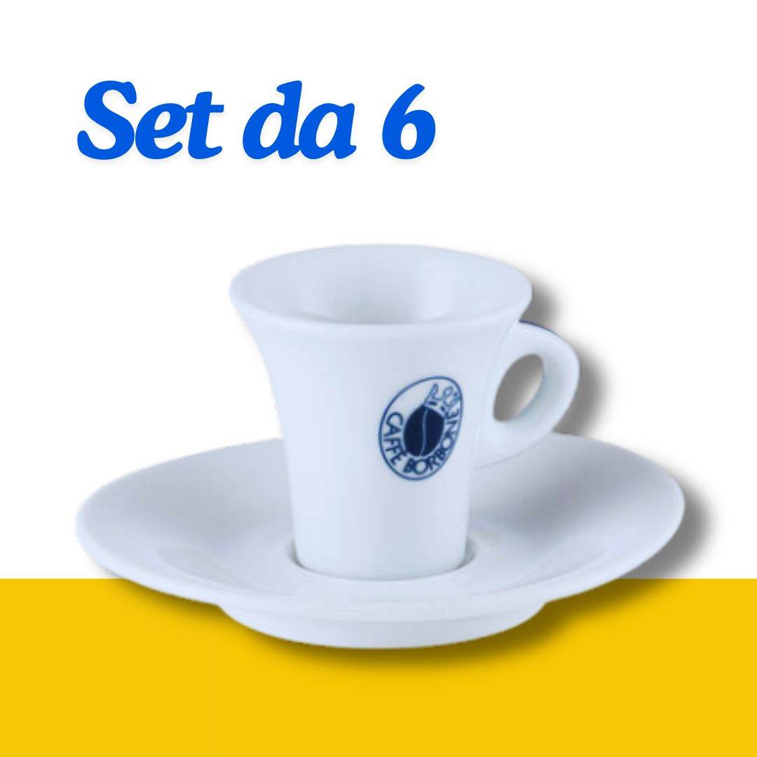 Tazzina Borbone in Ceramica con Piattino Set da 6 Pezzi - Ital Cialde