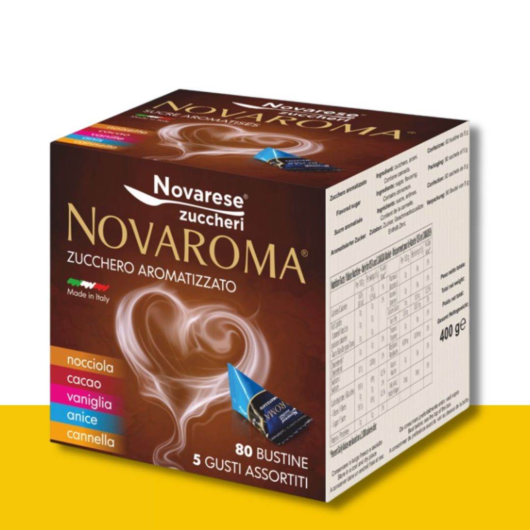 80 Bustine Zucchero Aromatizzato Novaroma 5 Gusti Assortiti - Ital Cialde