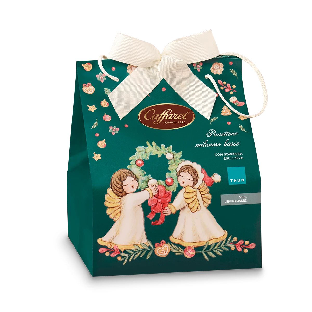 Panettone Caffarel Milanese basso in borsina + regalo Thun Caffarel